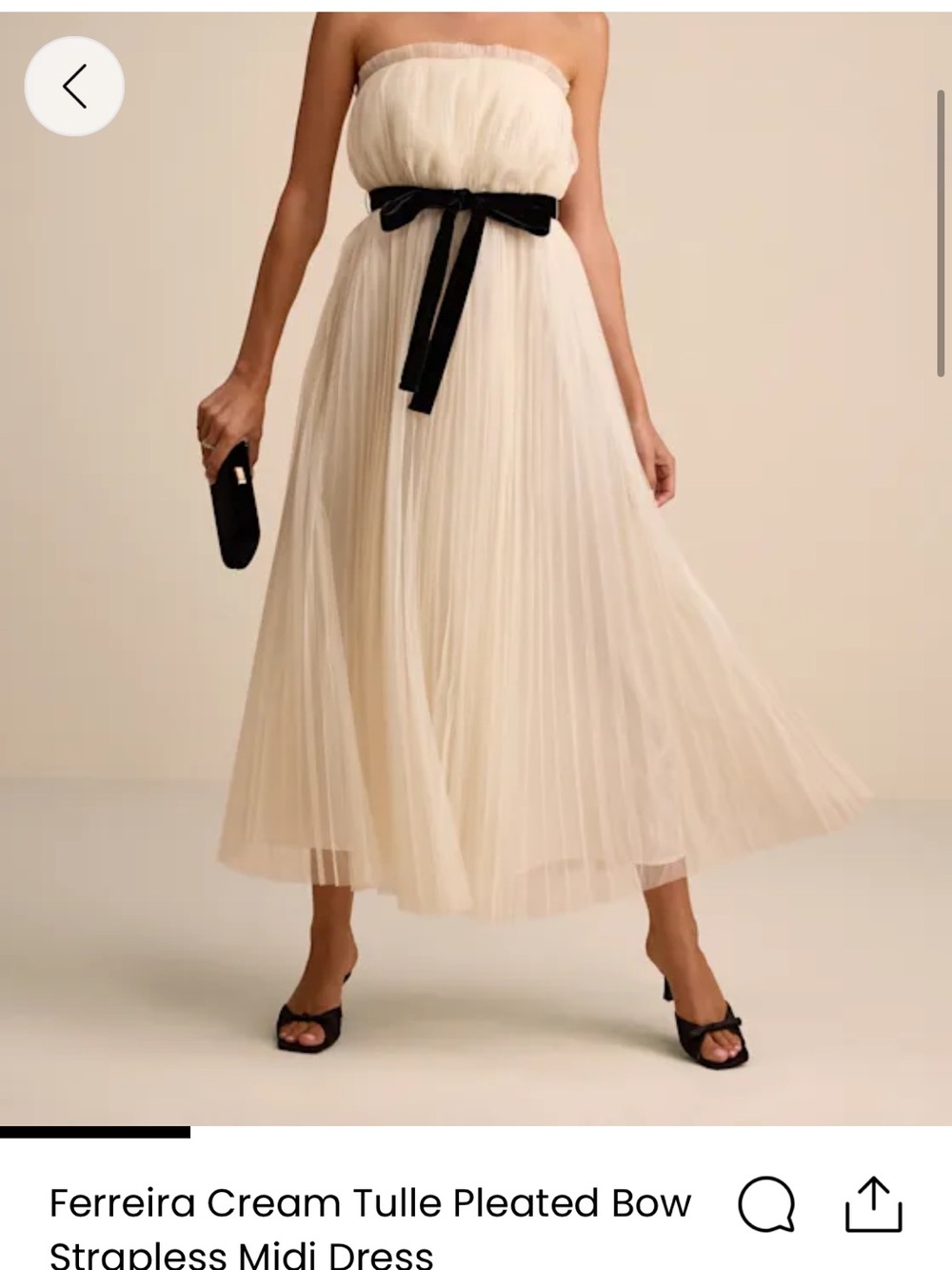 Lulus Ferreira Cream Tulle Pleated Strapless Midi Skirt with Black Bow